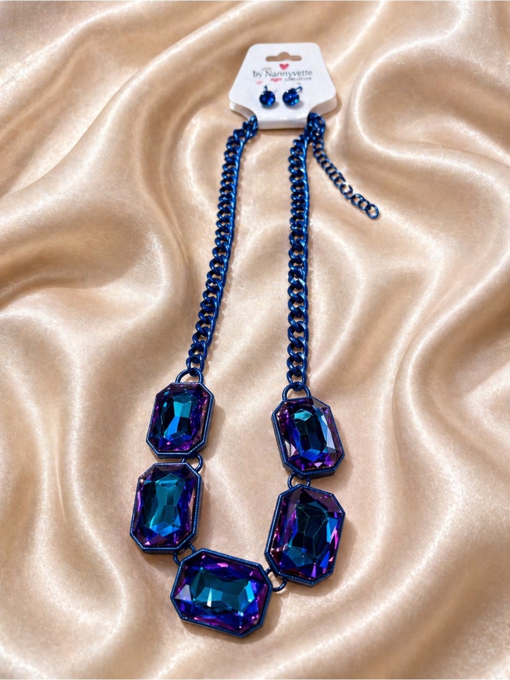 Blue Iridescent Gem Statement Necklace